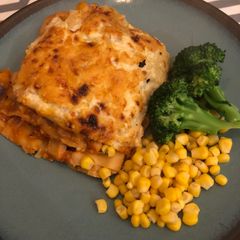 A picture of Chicken, butternut squash and bean lasagne.