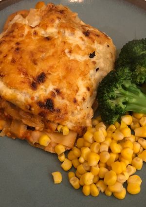 A picture of Chicken, butternut squash and bean lasagne.