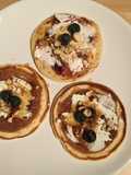 Low-fat pancakes with cream cheese, blueberries & hazelnuts