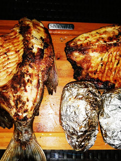 A picture of BBQ Fish and potatoes.