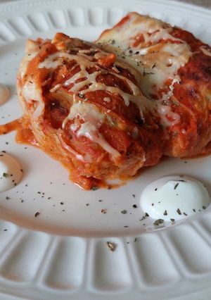 Töltött kelkáposzta paradicsomosan, sütőben recept fotója