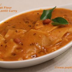 A picture of Dal Dhokli / Spicy Wheat Flour Sheets In Lentil Curry.