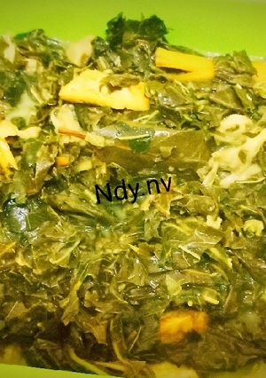 Foto resep 7. Daun singkong jamur tiram kuah kuning no santan
