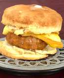 Kolbászos, tojásos, sajtos Pogácsa szendvics (sausage, egg and cheese on a biscuit)