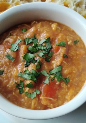 A picture of Vickys Spiced Red Lentil & Chicken Soup GF DF EF SF NF.