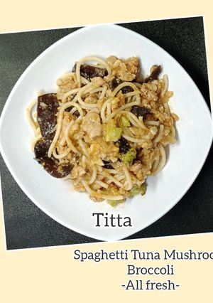 Foto resep Spaghetti Tuna Mushroom Broccoli (all fresh)