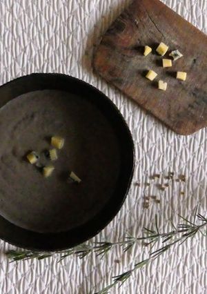 Une photo de Crème de champignons de Paris au jambon et morbier