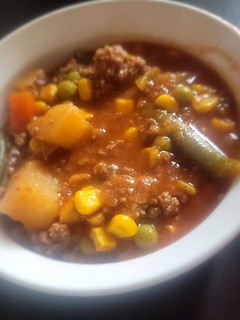 A picture of Veggies Soup with Beef.