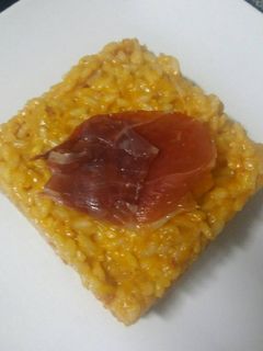 Una foto de Rissotto de chorizo, jamón y calabaza