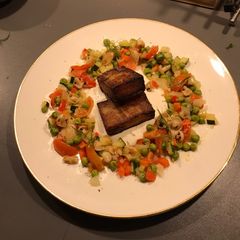 Potato-terrine with minestrone A picture of Potato-terrine with minestrone.