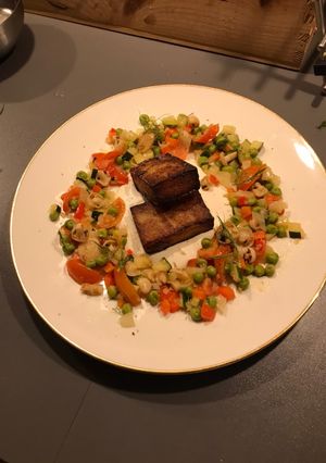 A picture of Potato-terrine with minestrone.