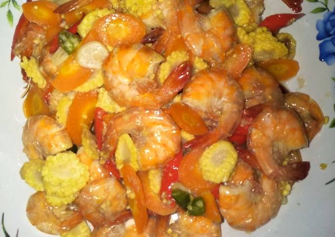 Resep Tumis udang jagung muda Resep Tumis udang jagung muda