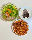 Ba chỉ nướng + canh bông cải xanh