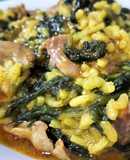 Arroz meloso con mollejas y espinacas