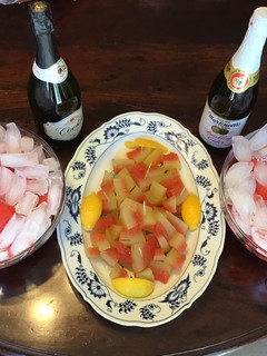 A picture of California Farm Watermelon Punch and Pickled Kimchi Rind.