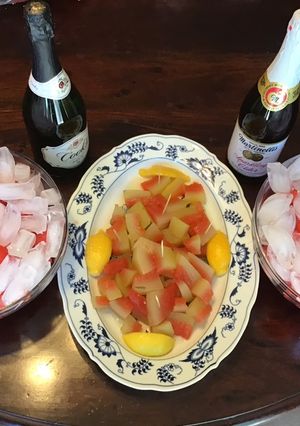 A picture of California Farm Watermelon Punch and Pickled Kimchi Rind.
