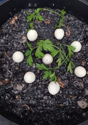 Una foto de Falso arroz de coliflor "colirroz" con chipirones en su tinta