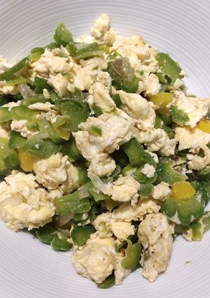 A picture of Ampalaya con Eggs.