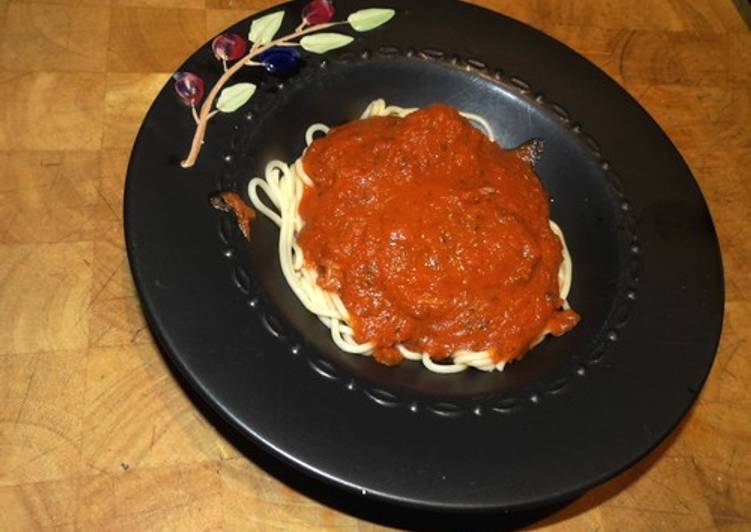 Shrimp on Pasta with Marinara Sauce