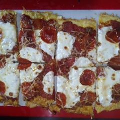 A picture of Keto pepperoni pizza.