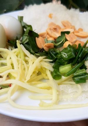 Hình của món Bánh tráng trộn chiên giòn mỡ hành.