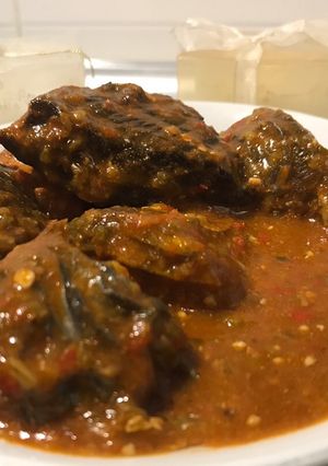 A picture of Okro soup with ogbono.