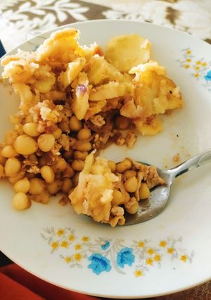 A picture of Egg Fried Corn with Skillet Potatoes.