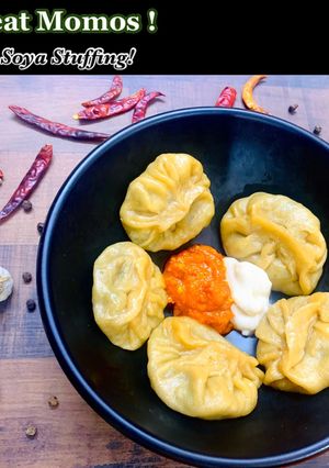 A picture of Steamed Wheat Momos (with Soya stuffing).