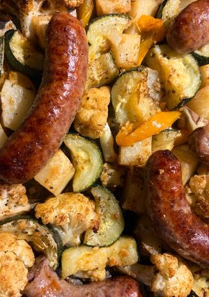 A picture of Easy Sausage and Veggies Sheet Pan Meal.