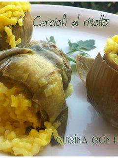 Foto di Carciofi ripieni al risotto alla curcuma e porri