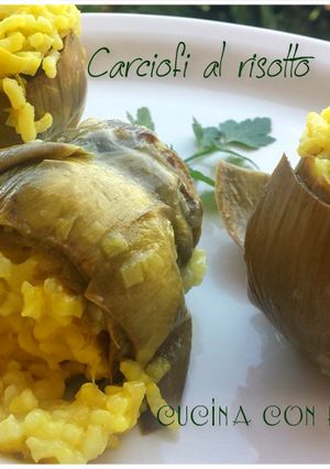 Foto di Carciofi ripieni al risotto alla curcuma e porri