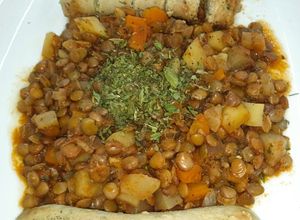 Une photo de Boudin blanc et lentilles