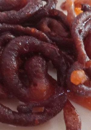 A picture of Chocolate jalebi with corn flour.