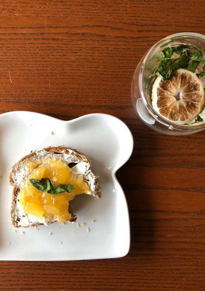 A picture of Tangy Apple Jam with Cream Cheese Toast 🍋🍎.