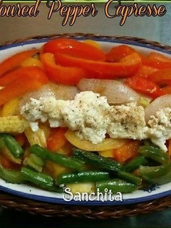 A picture of Tri-coloured Bell Pepper Caprese Salad.