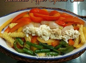 A picture of Tri-coloured Bell Pepper Caprese Salad.
