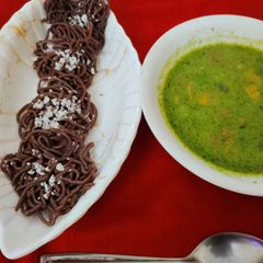 Ragi iddyappam with veg. Stew A picture of Ragi iddyappam with veg. Stew.