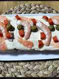 Pastel frío de langostinos y atún
