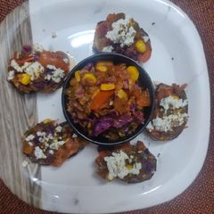 A picture of Roasted eggplant open cheese Toasties.