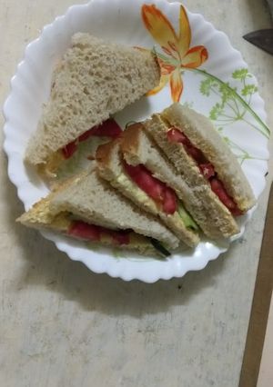 A picture of Bread sandwich (tomato/cucumber).