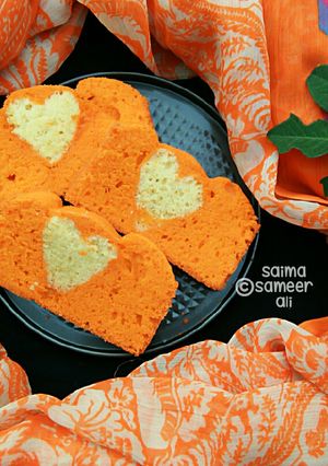 A picture of Hidden heart cake (baked in pateela oven).