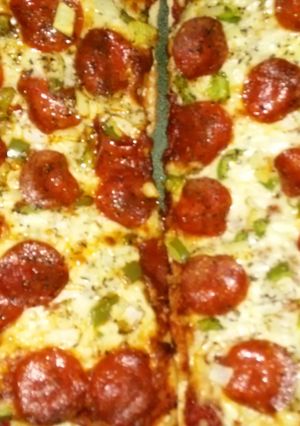 A picture of Ciabatta pepperoni pizza.
