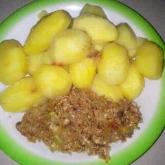 A picture of Boiled irish with Scrabble egg and cabbage.