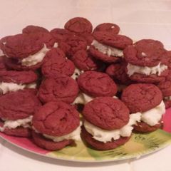 A picture of Red Velvet Cookies With Cream Cheese Frosting.