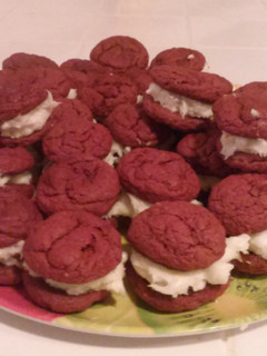 A picture of Red Velvet Cookies With Cream Cheese Frosting.