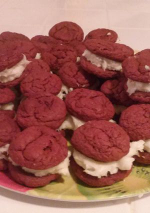 A picture of Red Velvet Cookies With Cream Cheese Frosting.