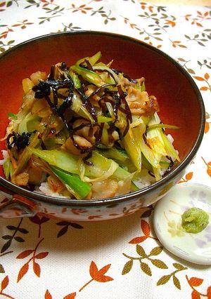 A picture of Super Quick Dish! Shio-Kombu Buttered Pork and Japanese Leek Over Rice.