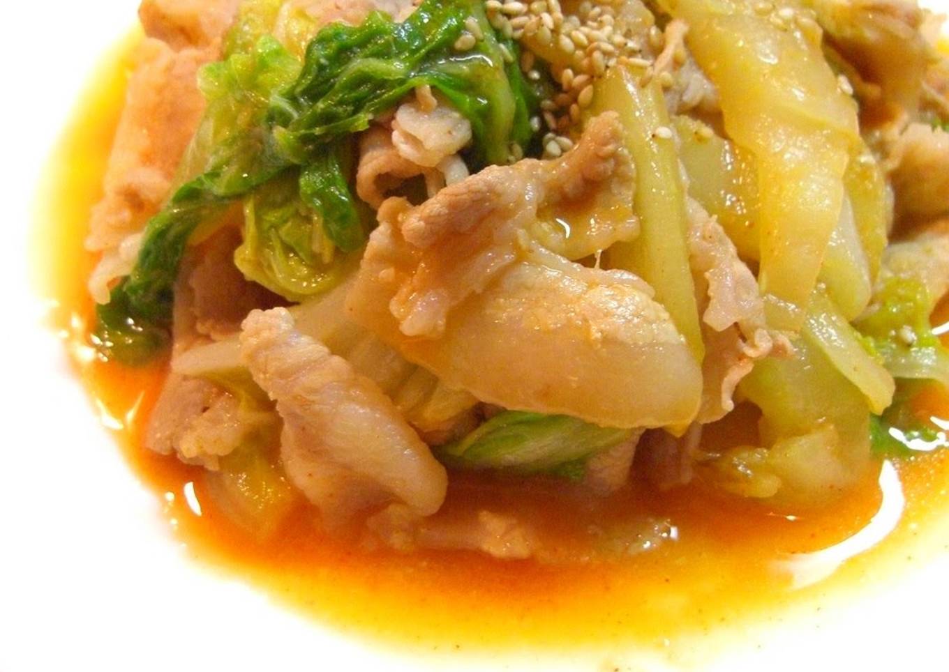 Stir Fry Pork Belly and Chinese Cabbage with Gochujang and Miso