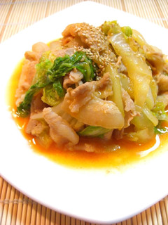 A picture of Stir Fry Pork Belly and Chinese Cabbage with Gochujang and Miso.