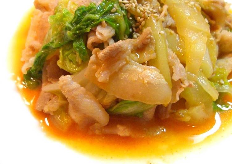 Steps to Prepare Favorite Stir Fry Pork Belly and Chinese Cabbage with Gochujang and Miso